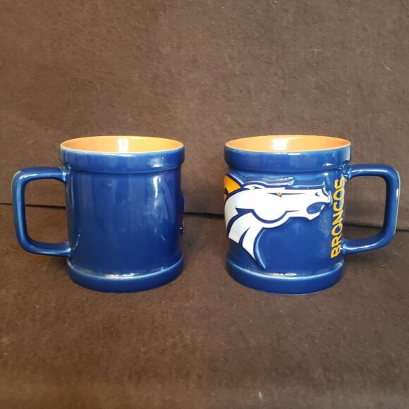 Pair Blue Denver Broncos‎ Ceramic Coffee Mugs Cups NFL - Picture 3 of 11